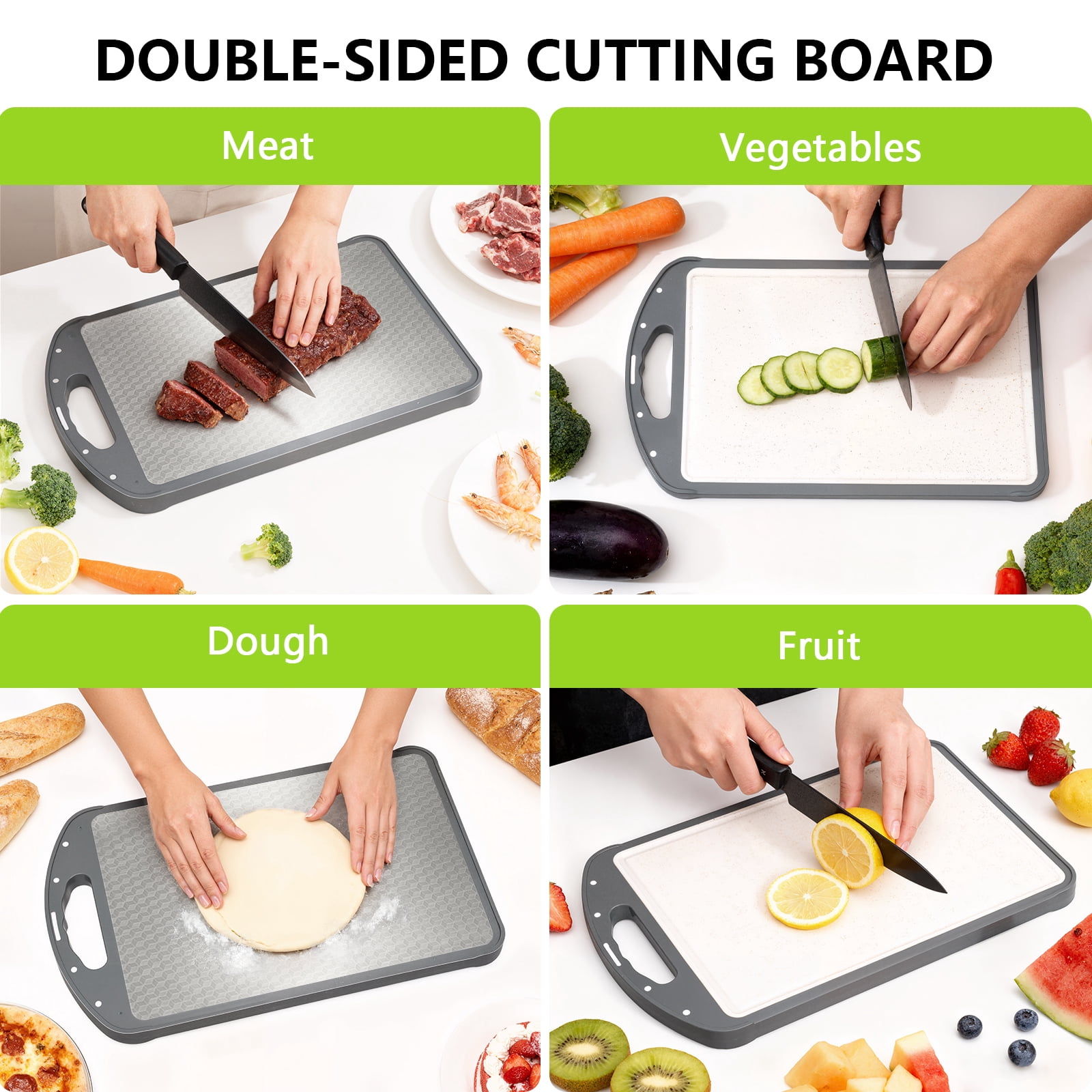 LIZEVINC Titanium Cutting Board for Kitchen, Food-Grade Double Sided Pure Titanium & Wheat Straw PP Chopping Board for Meat/Vegetables, Non-Toxic, Non-Slip, Easy to Clean, 15.35"x10"