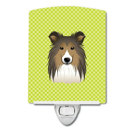 

Caroline s Treasures BB1304CNL Checkerboard Lime Green Sheltie Ceramic Night Light 6x4x3 multicolor
