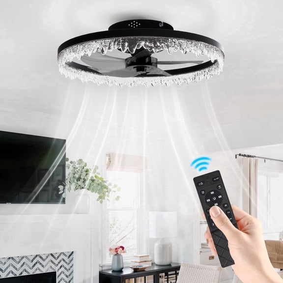 GCGAFUL 19.7 Inch Flush Mount Ceiling Fan with Light, 3CCT Dimmable LED Reversible Fan with Remote, Black Fixture for Bedroom Living Room