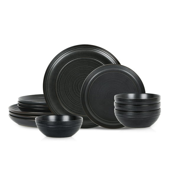 Stone Lain Elio 12-Piece Dinnerware Set Stoneware, Black