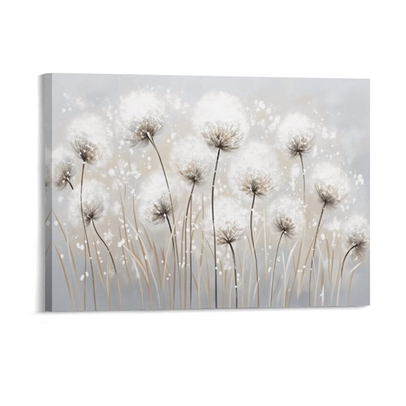Potopok Floral Canvas Wall Art, Dandelion Framed White Wall Decor Aesthetic Painting for Living Room Bedroom Dining Room 16x12 Inch
