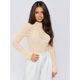 thumbnail image 6 of Women Sexy- See Through Long Sleeve T-Shirts Mesh Sheer Skinny Rib Scalloped Trim Tees Blouse Top Outfits S, 6 of 9