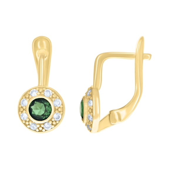 10kt Real Yellow Gold Womens Green White Cubic-Zirconia Fashion Latch Back Earrings