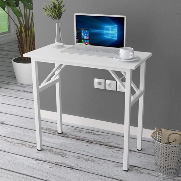 SOGES 31.5 inches Folding Desk No Assembly Sturdy Small Writing Desk for Small Spaces, White
