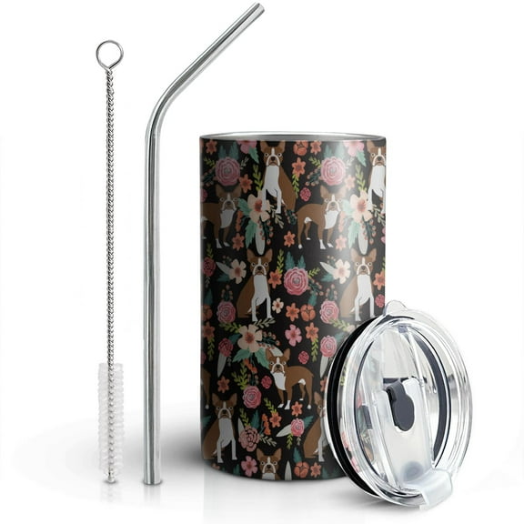 Boston Terrier Tumbler - Stainless Steel Vacuum Insulated Double Wall Coffee Tumbler - Dog Lovers Gifts for Women - With Straw and Lid 600ml