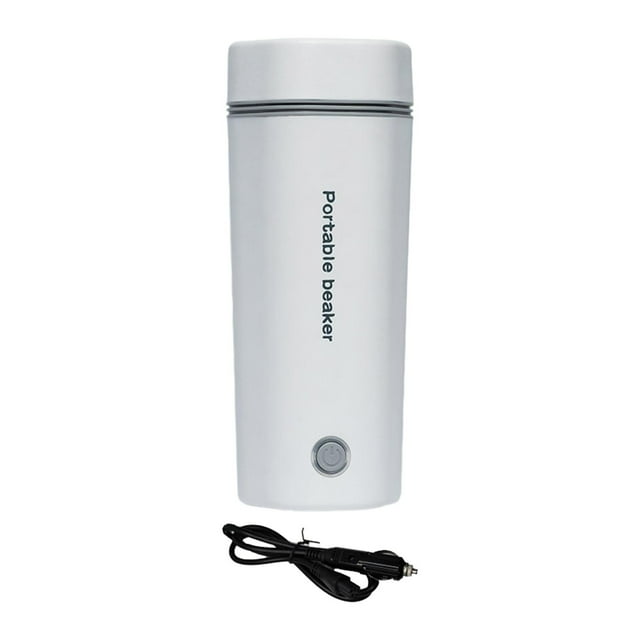 veasfak Car Heating Cup 304 Stainless Steel Liner Fast Boiling Bottle Car Heated Mug 12V White