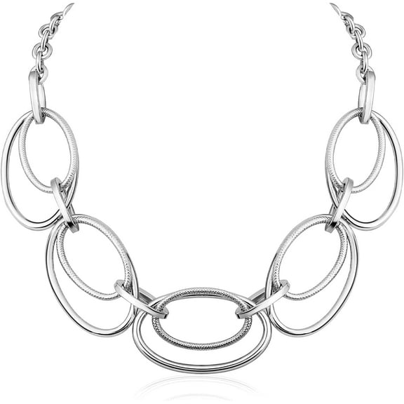 Gold Cable Link Pendant Necklace: 14k Gold Plated Loop Chain Link Statement Choker Necklace for Women - Chunky Fashion Double Oval Hoop Pendant Jewelry - Simple Elegant Women Gift