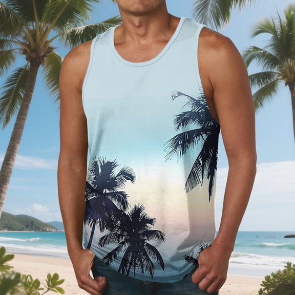 Pvkarhg Mens Tank Tops Big and Tall Summer Sleeveless Tee Hawaiian Print Workout T-Shirts Beach Lounge Undershirts Tanks Graphic Tees Multicolor M