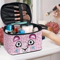thumbnail image 5 of HELLHERO Portable Makeup Case Zipper Storage Bag Pink Leopard with Cartoon Face Double Zipper Polyester with Brush Holder 8.86 x 6.5 x 5.9 Inches With Brush Storage for Woman, 5 of 6