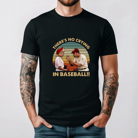Theres No Crying In Baseball Funny Vintage Sport Humor Retro Style Unisex T-Shirt, for men & women, up to size 5XL.