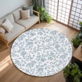 thumbnail image 3 of 7ft Round Rug, Light Blue Flower Non-Skid Rubber Backing Large Area Rugs - Living Room Bedroom Home Office, Vintage Farmhouse Boho Leaf Spring Indoor Floor Mat Carpets Washable Rug, 3 of 9