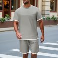 thumbnail image 3 of Ohufall Outfits for Men 2 Pieces Set Fashion Solid Casual Round Neck Tee Shirts with Shorts Summer Loose Brethable Outdoor Sport Sets, 3 of 8