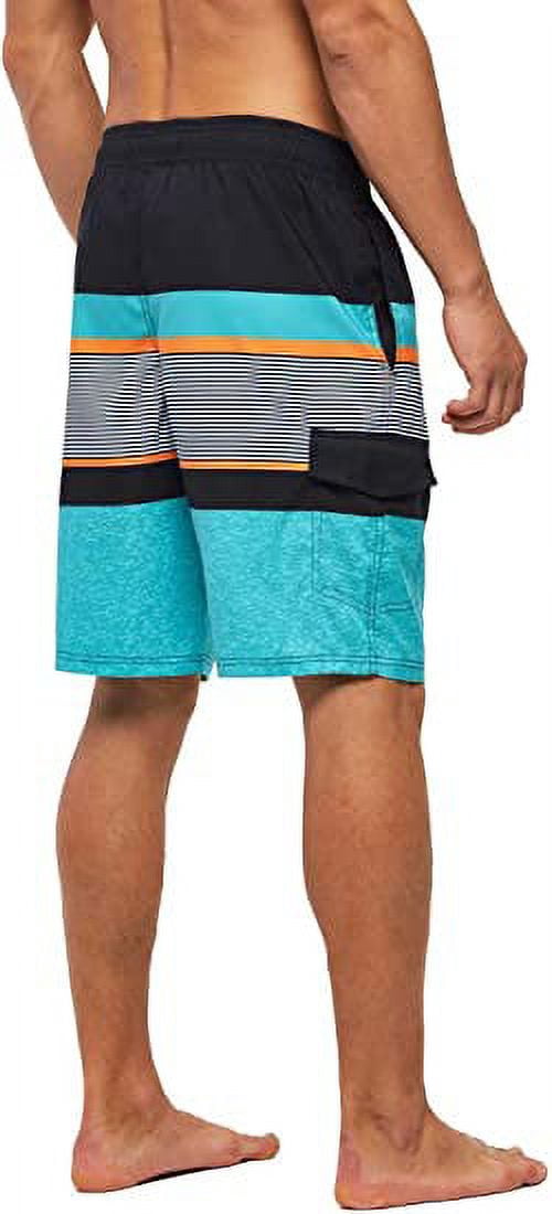 Tyhengta Men's Beach Pants Quick Drying Swimming Trunks Mesh Lining Green stripe 36