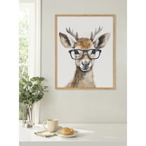 Kate and Laurel Cute Deer Wearing Glasses Framed Wall Art by The Creative Bunch Studio, 16x20 Natural, Adorable Animal Art for Wall