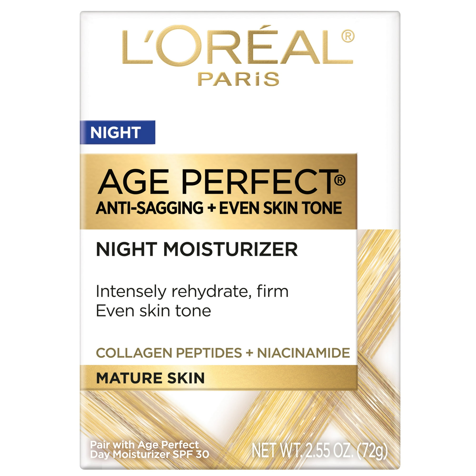 L'Oreal Paris Skin Care Age Perfect Night Cream, Anti-Aging Face Moisturizer with Collagen Peptides + Niacinamide, 2.5oz