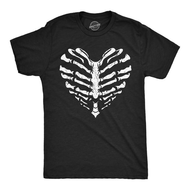 Mens Skeleton Ribcage Heart Funny T Shirt Spooky Novelty Tee for Men (Heather Black - Skeleton Ribcage Heart) - 4XL