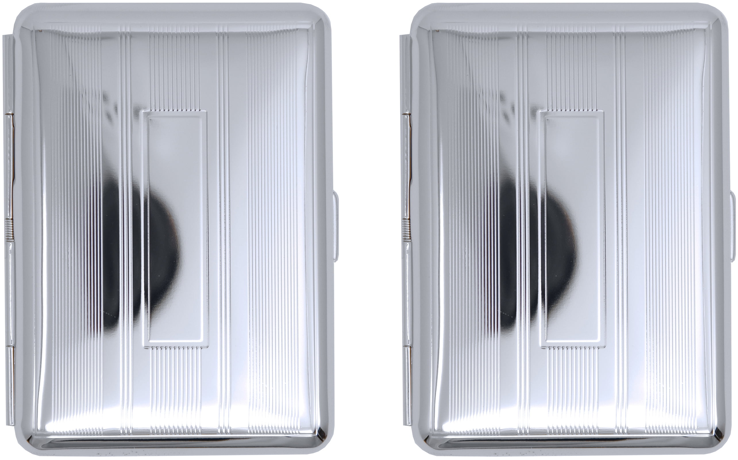 Set of 2 Compact Metal-Plated King Size Cigarette Case With Elastic Bands  (Silver Lines)
