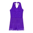 thumbnail image 4 of Riismen Kids Girls Rhinestones Latin Jazz Tango Rumba Samba Dance Dress Fringe Leotard Dress Purple 6, 4 of 5