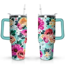40oz Pioneer Tumbler with Handle Lid and Straw,Colorful Floral Tumblers Gifts for Women Girls Men Adults（Greenish-blue）