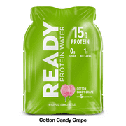Ready Nutrition Protein Water, Cotton Candy Grape, Sports Drink 16.9 fl oz, 4 Count Bottles