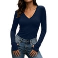 thumbnail image 6 of DISKEBUISS Women's V Neck Long Sleeve Fitted T-Shirt Stretchy Slim Basic Top with Thumb Holes for Daily Layering, 6 of 8