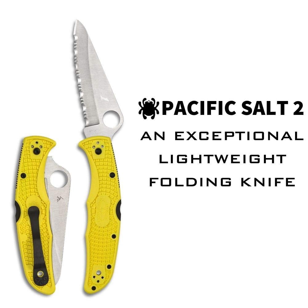 Spyderco Pacific Salt 2 Folding Knife 3.78" H2 Satin Serrated Blade, Yellow FRN Handles, Lockback - C91SYL2