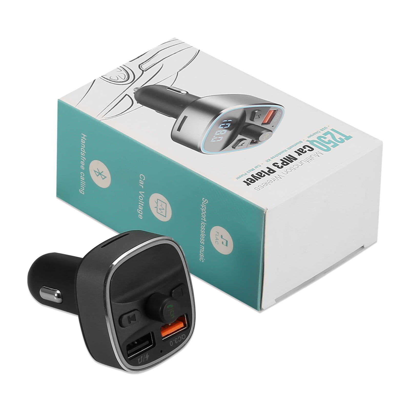 ORIA Bluetooth FM Transmitter, KFZ Auto Radio Adapter mit 2 USB Ladegerät,  Bunte LED Display Freisprecheinrichtung Car Kit, Bluetooth V5.0 Auto Musik