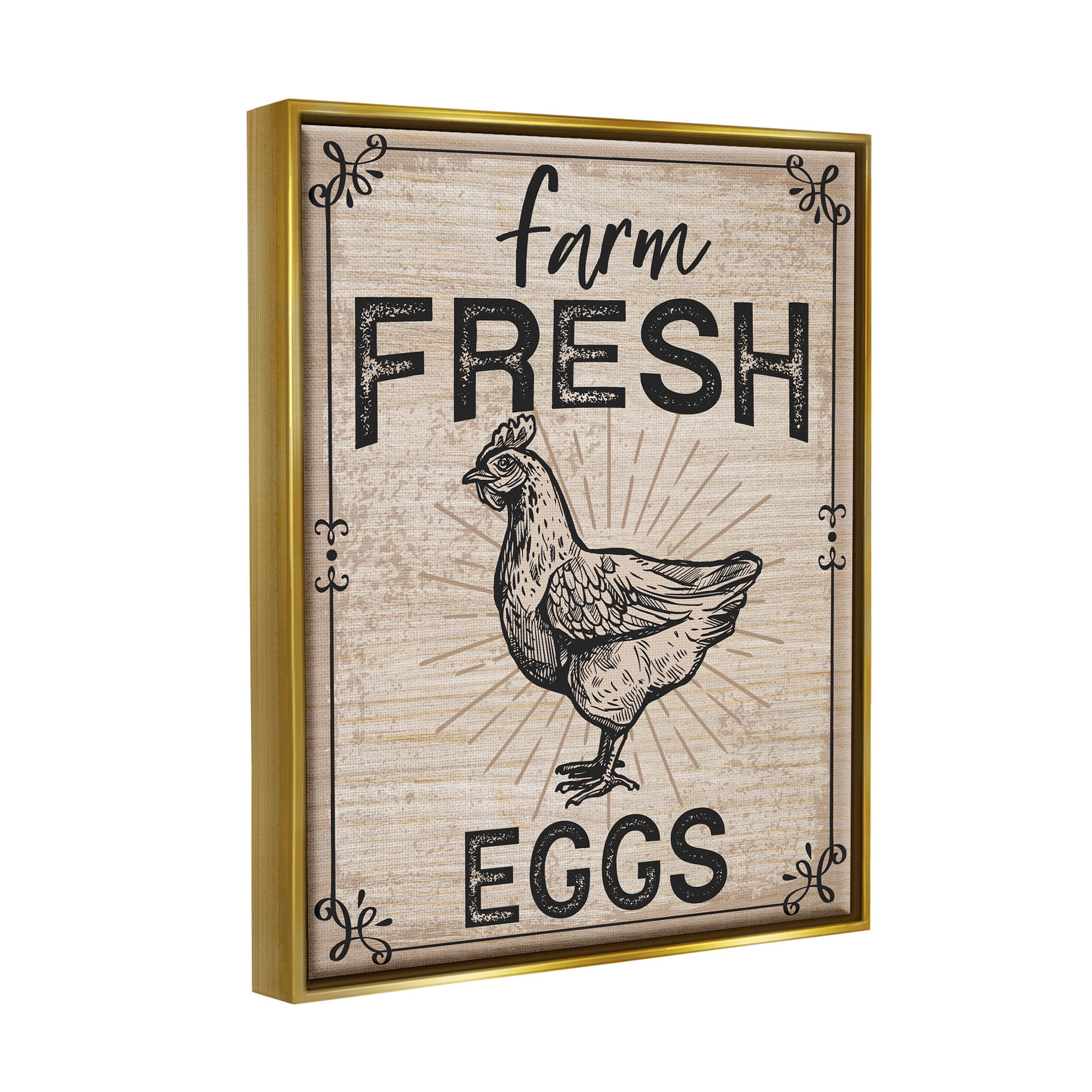 Farm Fresh Eggs Vintage Hen Animals & Insects Graphic Art Metallic Gold Framed Art Print Wall Art