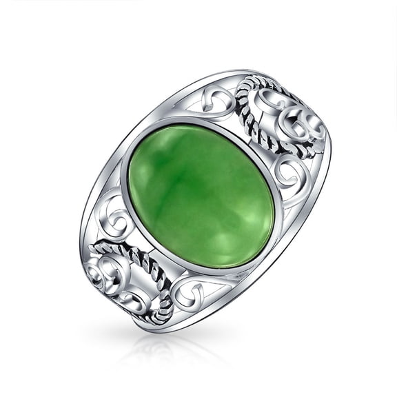 Bling Jewelry Womens Bali Silver Ring Green Jade Cabochon Filigree Design