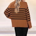 thumbnail image 3 of Women'S Striped Knit Oversized Fall 2025 Trendy Clothes Crewneck Winter Pullover Sweater Side Split Dark Brown XL, 3 of 4