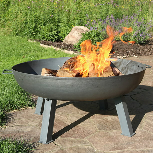 Steel Finish Wood Burning Fire Bowl, Cast Iron Fire Pit Cauldron
