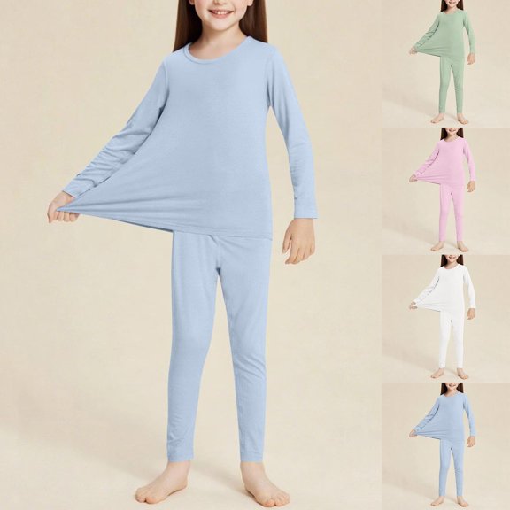 Antinious A Long-Sleeved Solid Color Casual Home Wear Set Suitable for Boys and Girls,Toddler Winter Long Sleeve Sleepwear Outfits Sets,Children's Solid Color Air-conditioned Home Suit,Blue,110