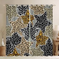 Homewish Leopard Print Black Out Curtains for Teens Boys Girls,Stars Print Curtains Pack of 2 (42x63 Each),Bling Glitter Bedroom Curtains,Breathable Home Decor