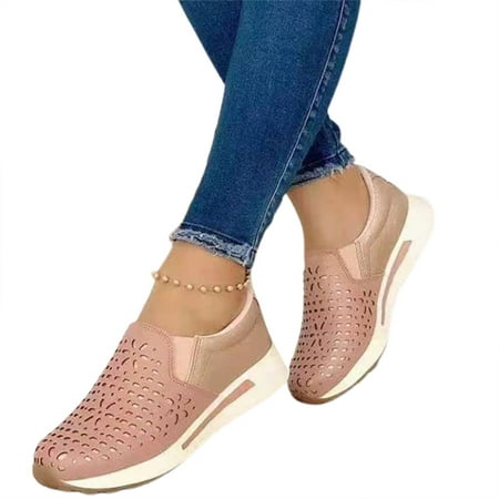 

Women s Fashion Sneakers Perforated Slip On Flats For Casual Walking Shoes Black 39