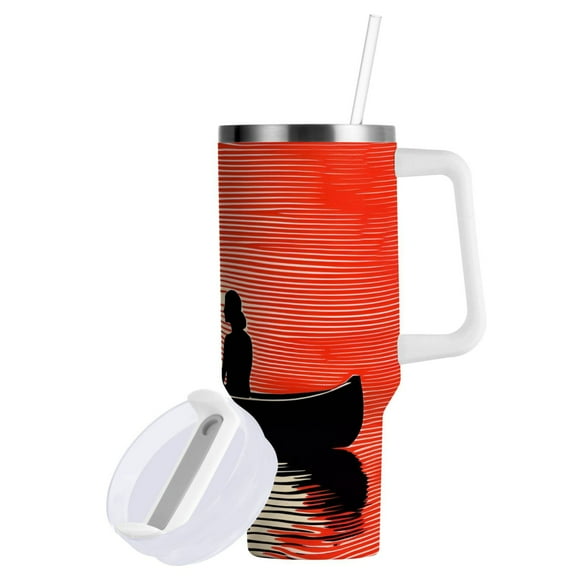 Yayeee 40oz Double-Wall Insulated Stainless Steel Tumbler with Handle Bottle, Illusionary Boat