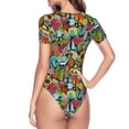 thumbnail image 4 of Daiia Color Summer print Women's Crew Neck Short Sleeve Bodysuit Fashion Tops Fit Casual Basic Extender Bodysuit-X-Large, 4 of 9