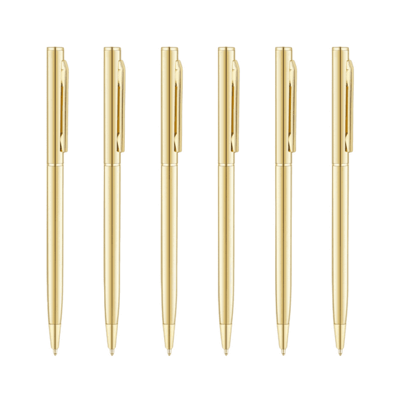 6 Pcs Ballpoint Pens Gold Pens Slim Design - 1.0mm Black Ink, Elegant Wedding & Corporate Gifts for Professionals