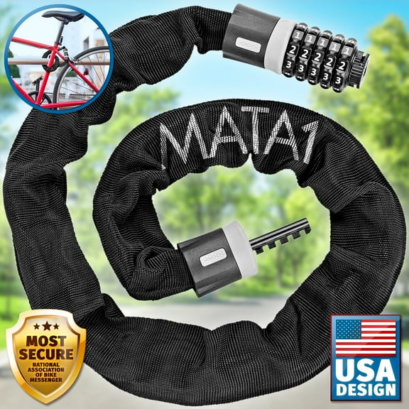 Mata1 Bike Chain Lock, Anti-Theft w/ 5-Digit Combination Code, Heavy-Duty Cable for Scooters & Kids' Stroller, Black