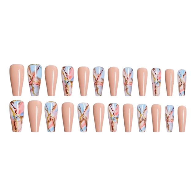 Soidarity Uñas postizas de ataúd de longitud, resistentes a los arañazos, uñas a presión, punta de uñas removible, pegatinas de manicura ajustables Arte de uñas tipo 21 Soidarity CE012296-21B