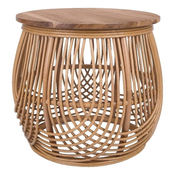 NPD Furniture Arlo Rattan Side/ End Table w/ Wood Top in Honey