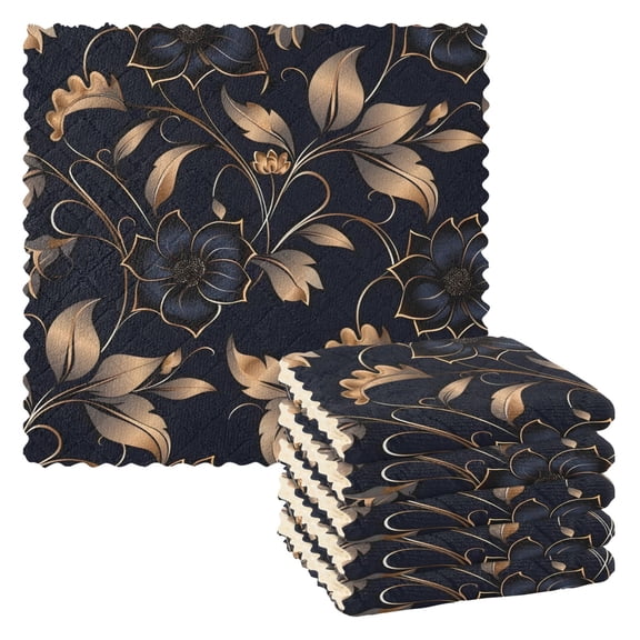 6 Packs Gold Leaves and Elegant Flower Kitchen Dish Towels Soft Absorbent Dish Cloths 11"x11"