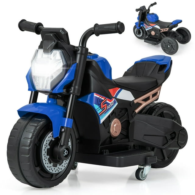 Gymax 2-in-1 Kids Electric Motorcycle w/ Detachable Training Wheels Headlight & Horn Blue