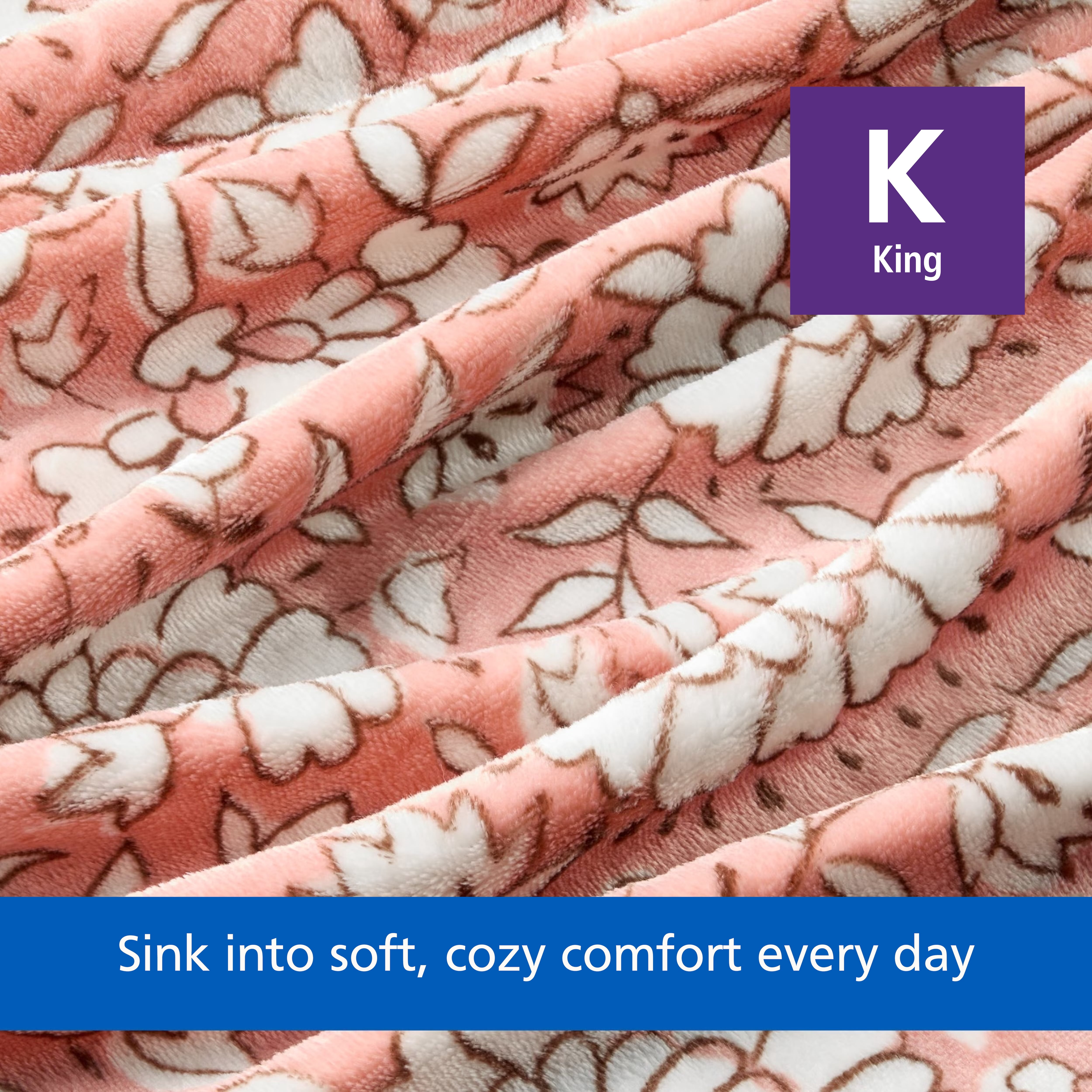 Mainstays Velvet Plush Bed Blanket, Blush Pink Floral, King Size