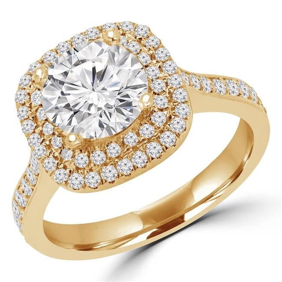 Majesty Diamonds MD180056-8 1 CTW Round Diamond Double Halo Engagement Ring in 14K Yellow Gold - Size 8