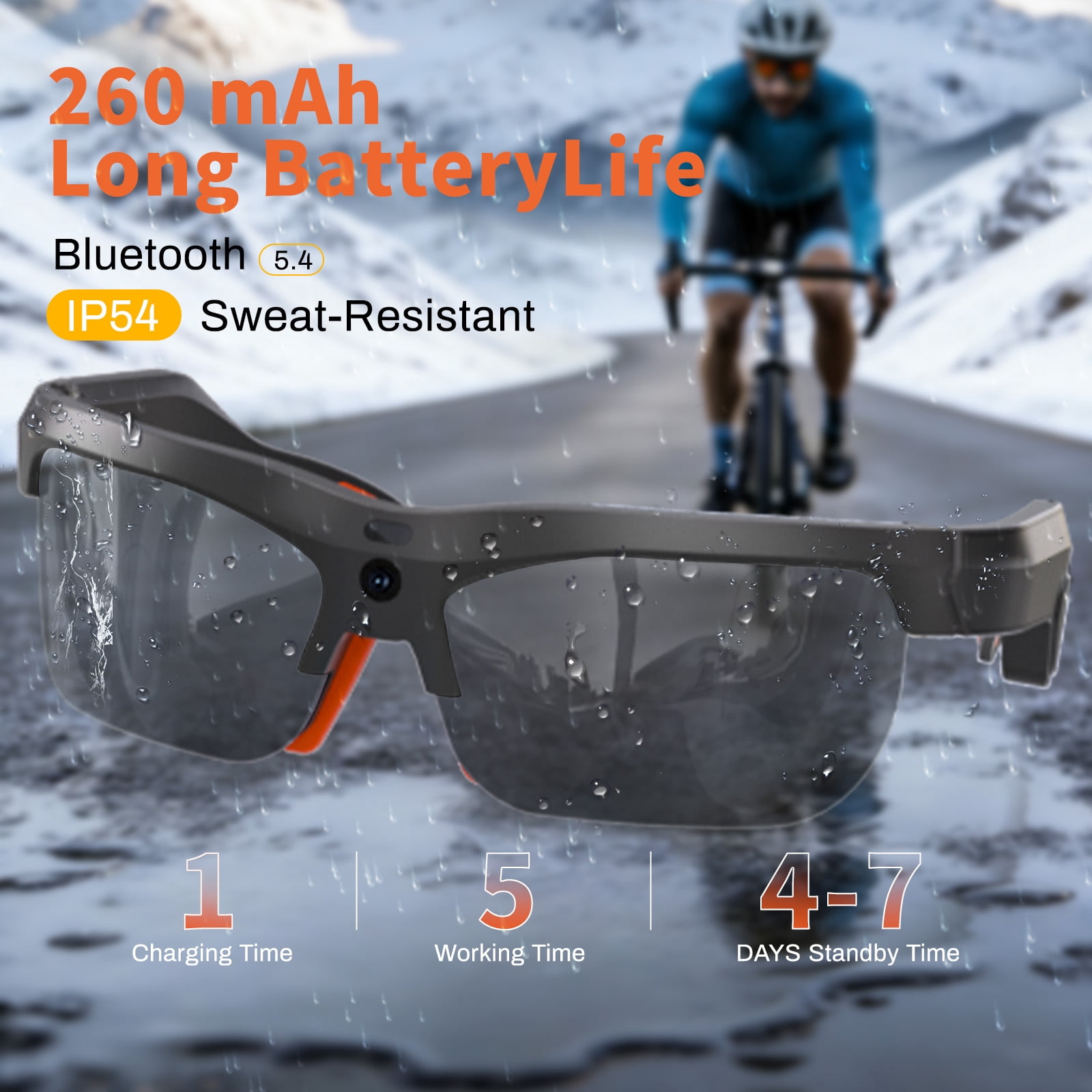 AI Smart Sports Sunglasses with 20MP Camera, Open-Ear Audio, Real-Time Translation, EIS Stabilization, Photochromic UV400 Lenses for Cycling, Hiking & Outdoor Activities, Black