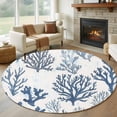 thumbnail image 3 of Coastal Blue Gray Coral Round Area&nbsp;Rug 8ft Summer Watercolor Ocean Marine Life Non-Slip&nbsp;Washable Circle Rugs Soft Felt Indoor Floor Mat for Bedroom Kitchen Living Room Bathroom, 3 of 9