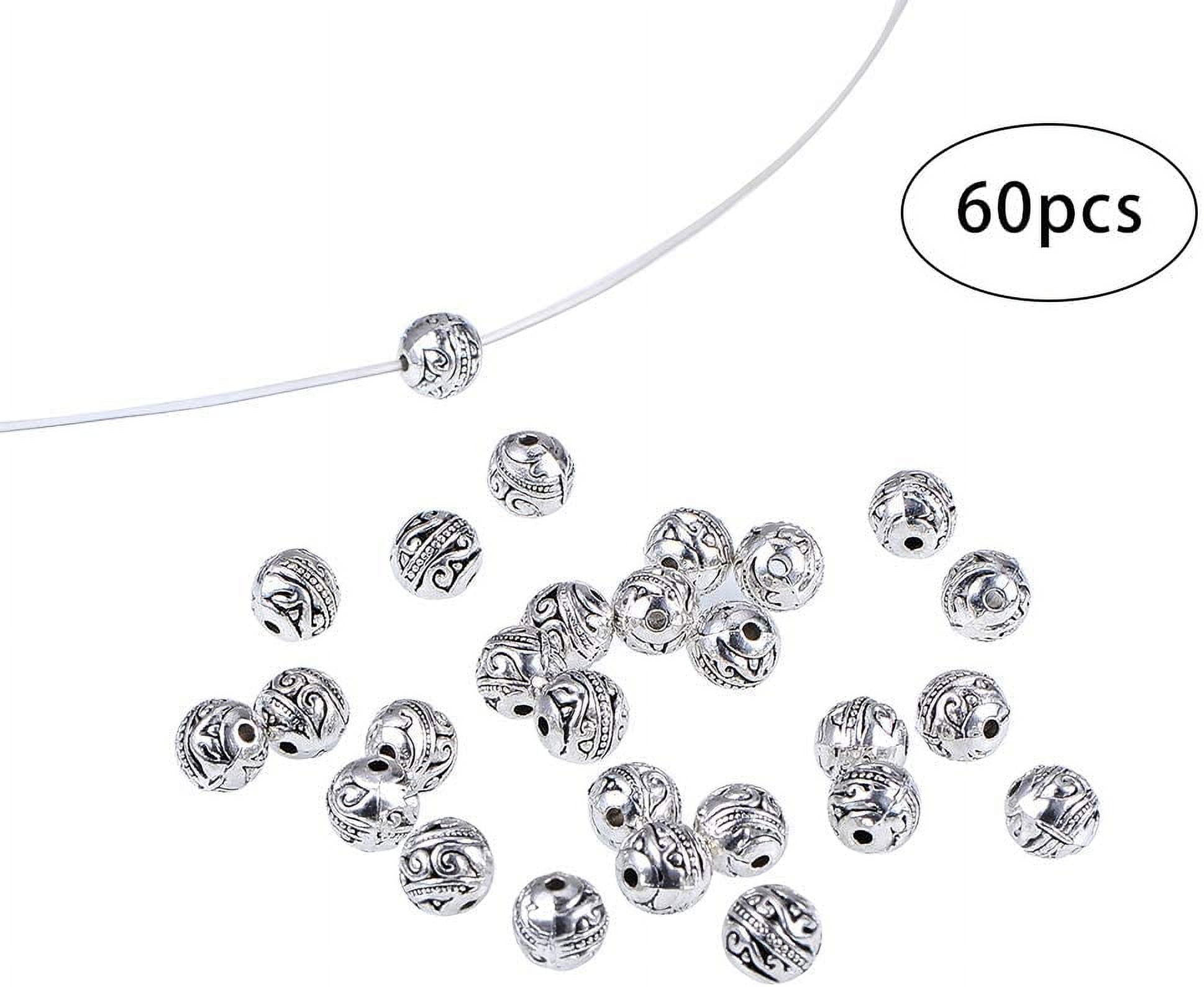 20pcs Vintage Style 9mm Hollow Round Large Hole Beads Antique Silvery  Spacer Beads For DIY Handmade Beaded Bracelet Necklace Crafts Jewelry  Making Sup