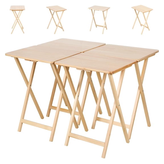Mohsoe 4-Piece Foldable TV Tray Tables, Pine Wood Construction, Space-Saving, Sturdy X-Shaped Base, Versatile Side Tables for Home & Outdoor
