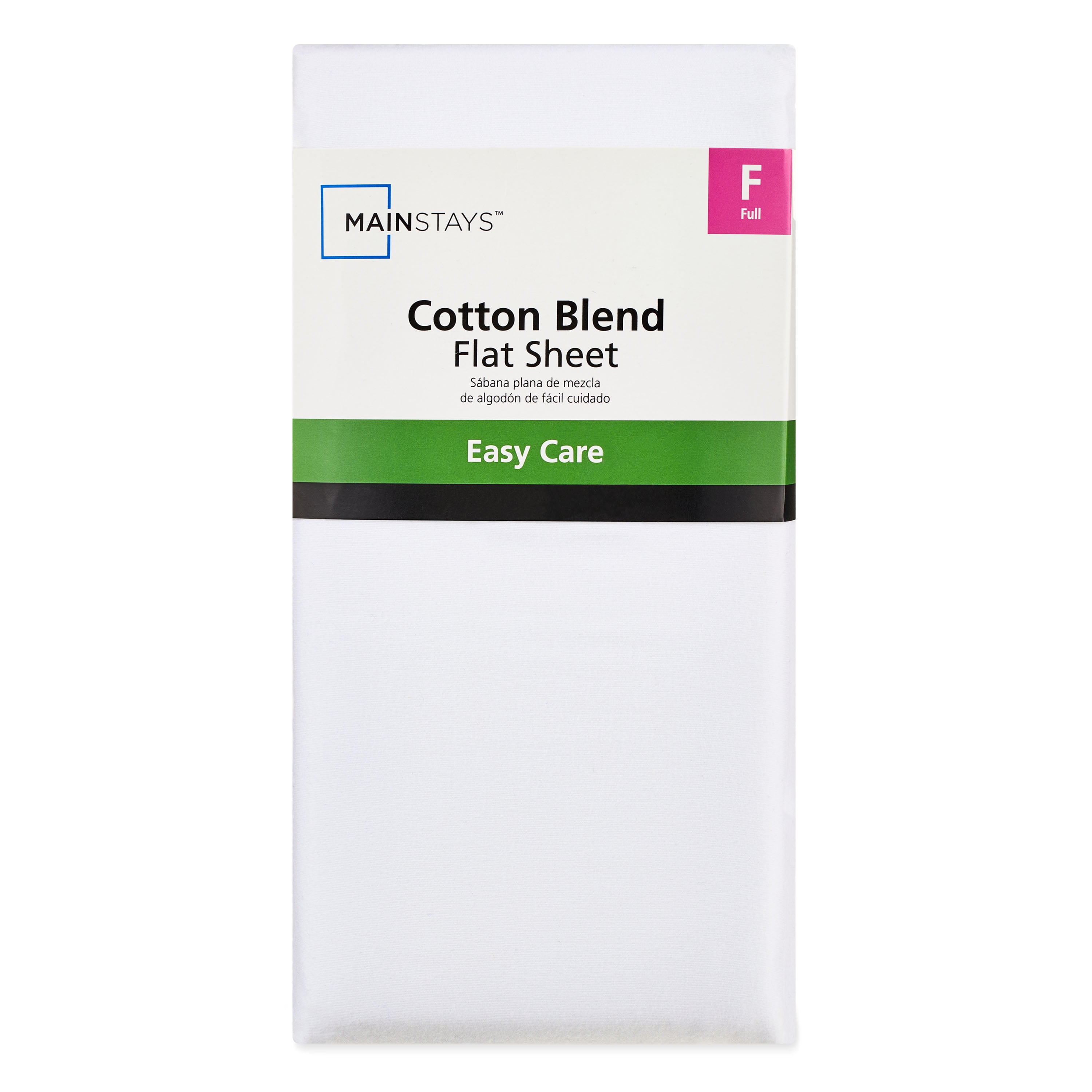 Mainstays 300 Thread Count Easy Care White Cotton Blend Percale Flat Bed Sheet, Full