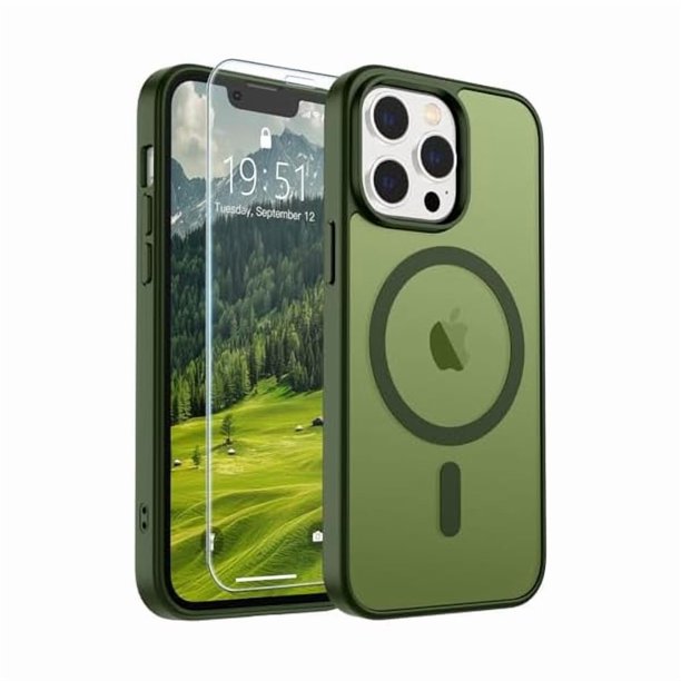 Chenchen Magnetic for iPhone 12 Pro Max Case(Compatible with MagSafe)(Military Grade Drop Protection) Slim Translucent Matte Shockproof with Anti-Fingerprint Phone Case,Cangling Green